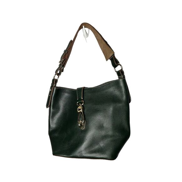 Dooney & Bourke Belvedere Logo Lock Shoulder Bag Pebbled Green Leather